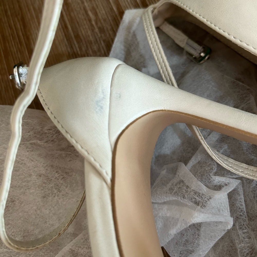 Journee Collection Zoya Heels Womens 9 Off White Square Toe Rhinestone Strap NEW - Picture 11 of 13
